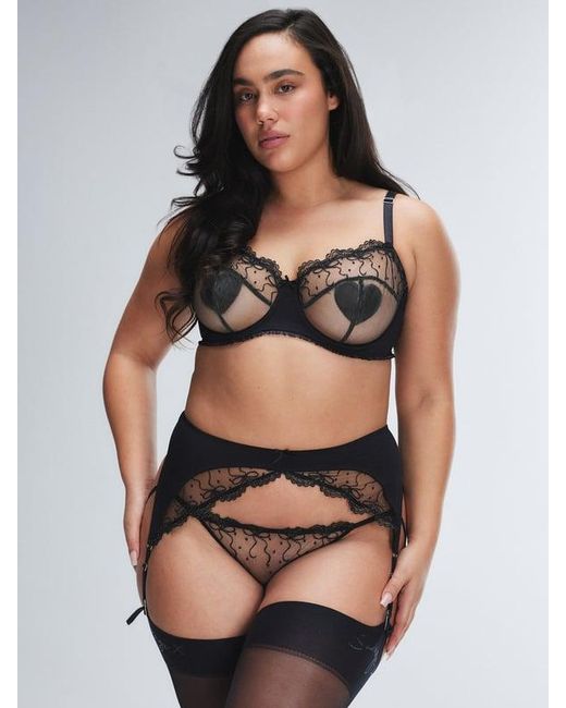 Savage X Black Loveline Satin Suspender Belt