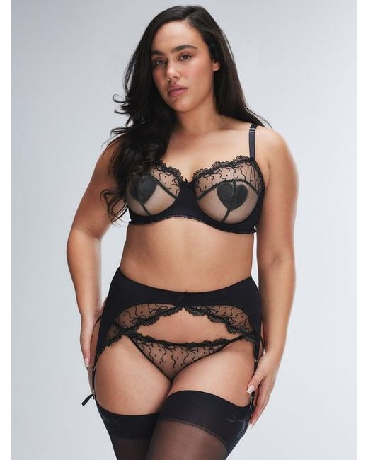 Savage X Black Loveline Satin Suspender Belt