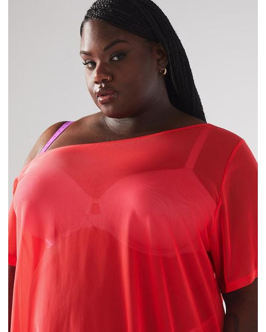 Savage X Red I Dare Hue Mesh Off-the-shoulder Sleep Shirt