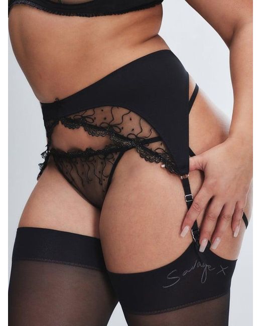 Savage X Black Loveline Satin Suspender Belt