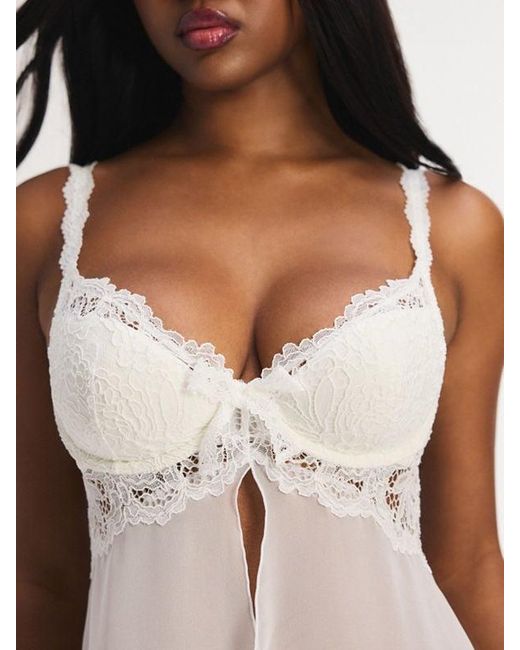 Savage X White Romantic Corded Lace Padded Demi Babydoll