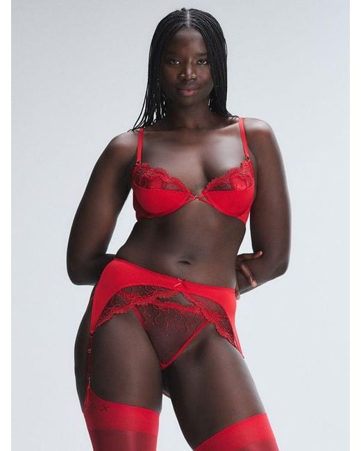 Savage X Red Loveline Satin Suspender Belt