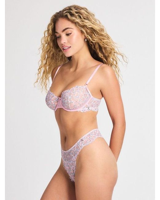 Savage X Pink Savage Not Sorry Printed Unlined Lace Balconette Bra