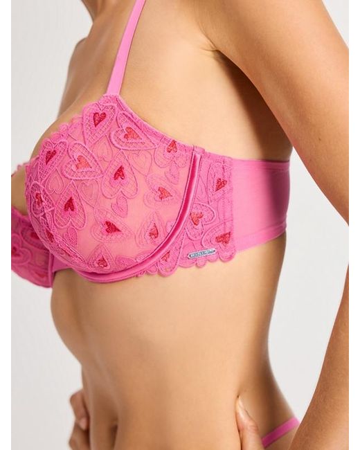 Savage X Pink Hearts A Flutter Embroidery Unlined Demi Bra