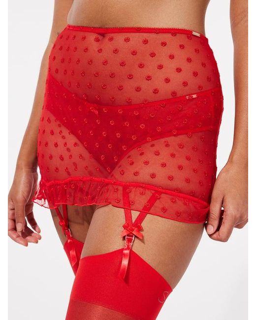 Savage X Red Ruffle Luv Suspender Skirt