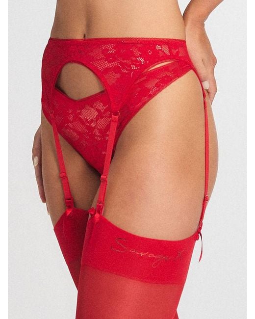 Savage X Red Luxe Lace Garter Belt
