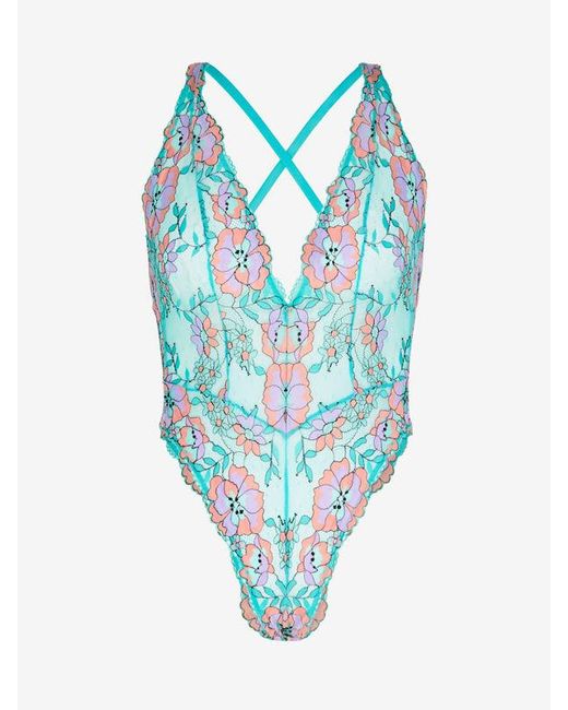 Savage X Blue Floral Trip Lace Teddy