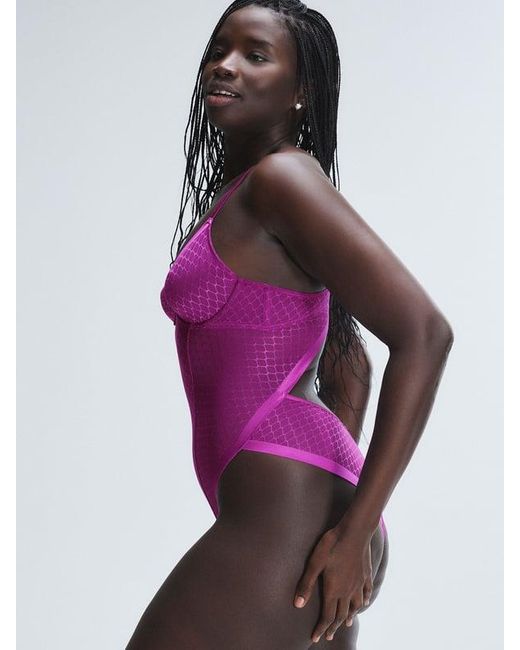 Savage X Purple Show N' Tell Mesh Underwire Teddy