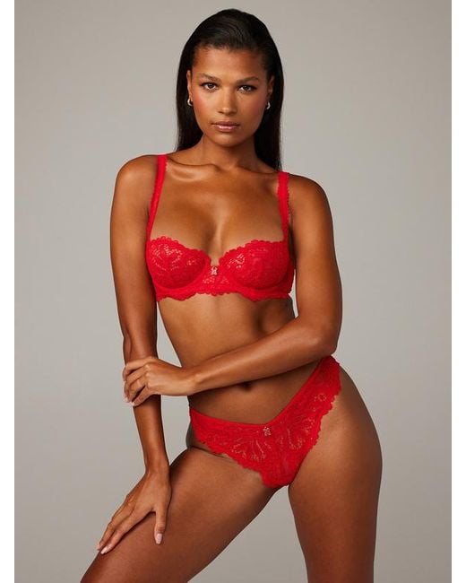 Savage X Romantic Corded Lace Unlined Balconette Bra in Red