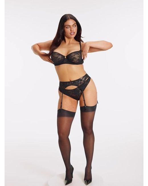 Savage X Gray Luxe Lace Garter Belt