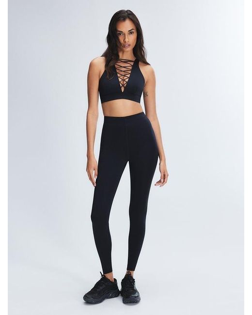 Savage X Black Lace Up Satin-trim High-waist Leggings
