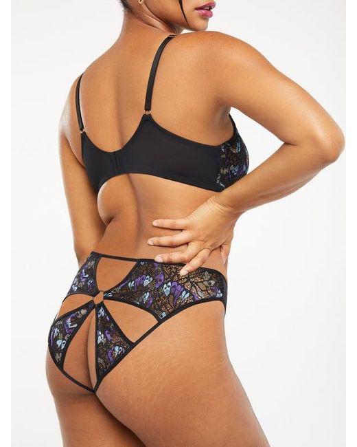 Savage X Black Butterfly Wings Lace & Mesh Crotchless Knickers