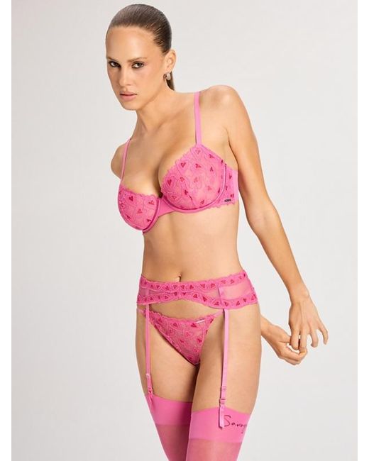 Savage X Pink Hearts A Flutter Embroidery Unlined Demi Bra