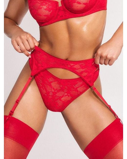 Savage X Red Luxe Lace Garter Belt