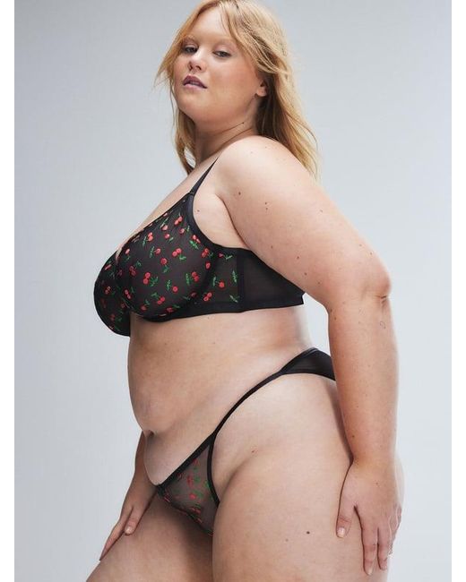 Savage X Black Puff Cherries String Bikini Knickers