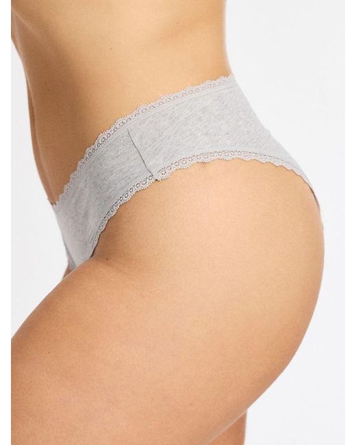 Savage X Gray Cotton Essentials Lace-trim Cheeky Knickers