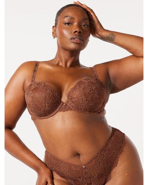 Savage X Brown Romantic Corded Lace Padded Demi Bra