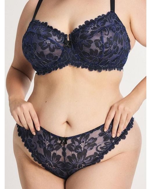 Savage X Blue Floral Corded Lace Shimmer Brazilian Knickers