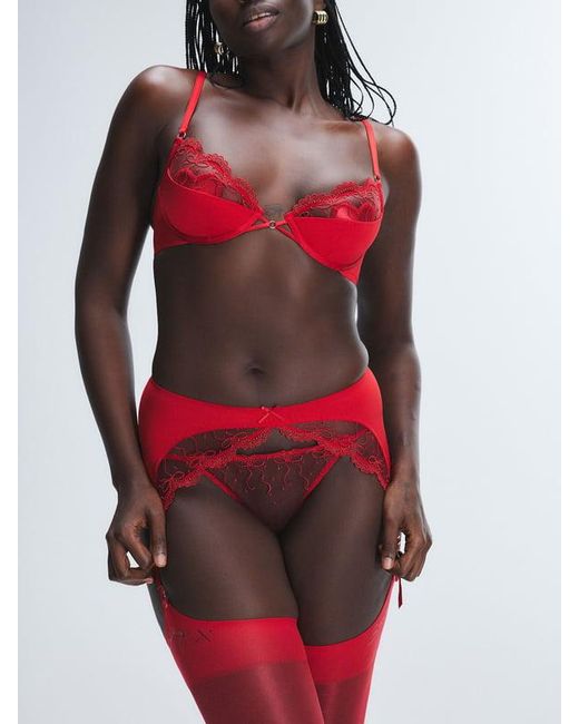 Savage X Red Loveline Satin Suspender Belt