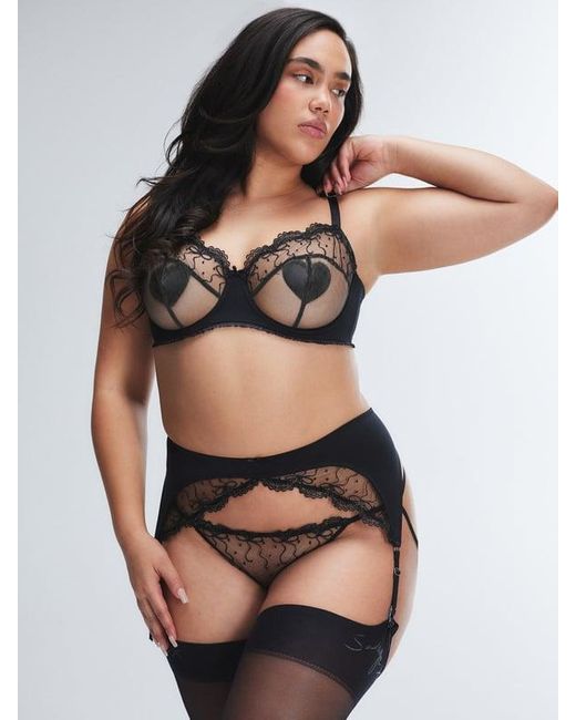 Savage X Black Loveline Satin Suspender Belt