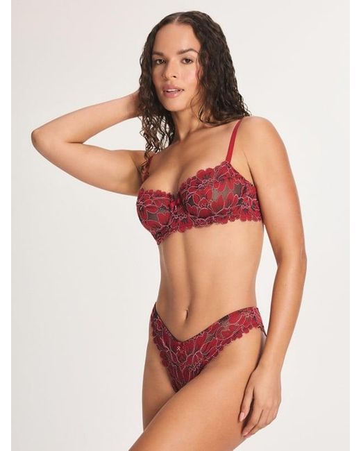 Savage X Red Floral Corded Lace Unlined Balconette Bra