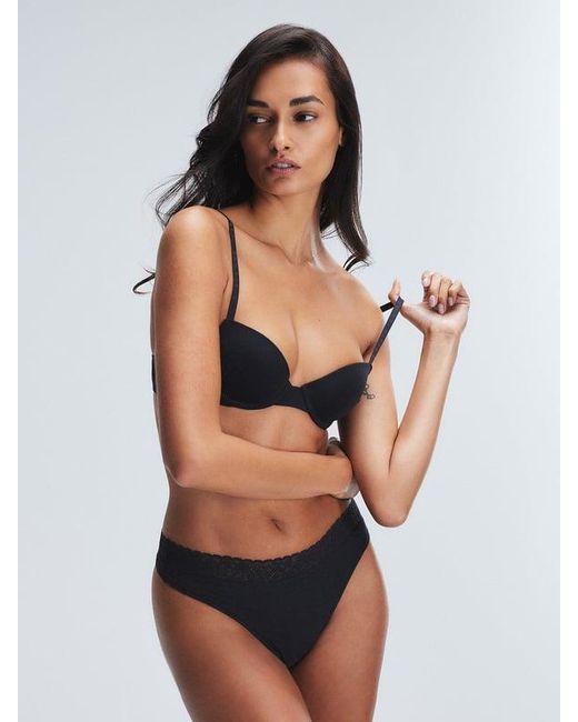 Savage X Black Cotton Essentials Lace-trim Mid-rise Thong Panty