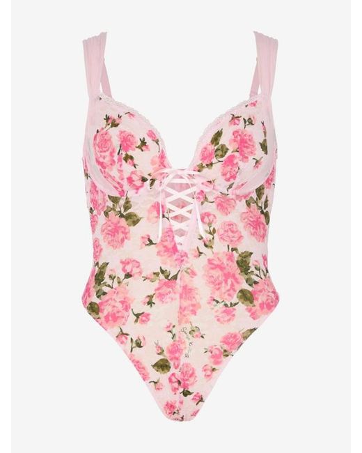 Savage X Pink Sinful Rose Printed Lace Underwire Teddy