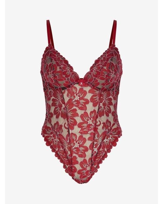 Savage X Red Floral Corded Lace Underwire Teddy