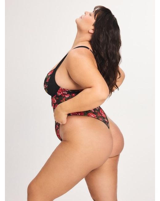 Savage X Red Sinful Rose Printed Lace Teddy