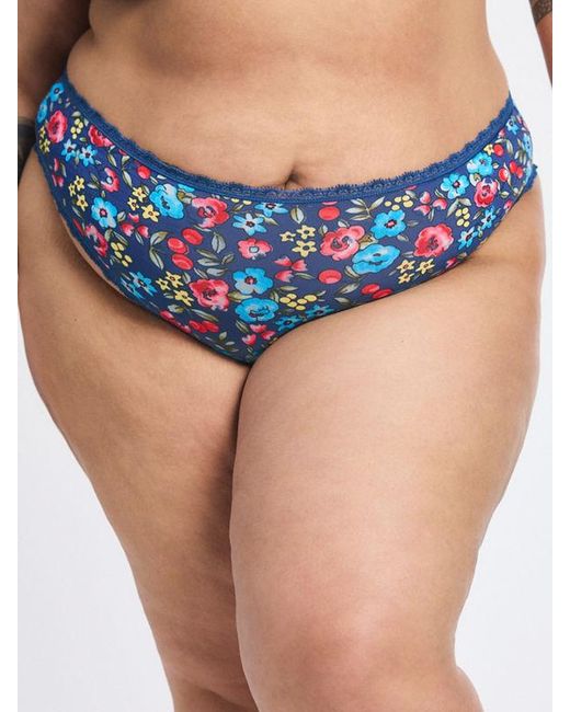 Savage X Blue Cotton Essentials Lace-trim Cheeky Knickers