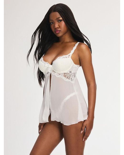 Savage X White Romantic Corded Lace Padded Demi Babydoll