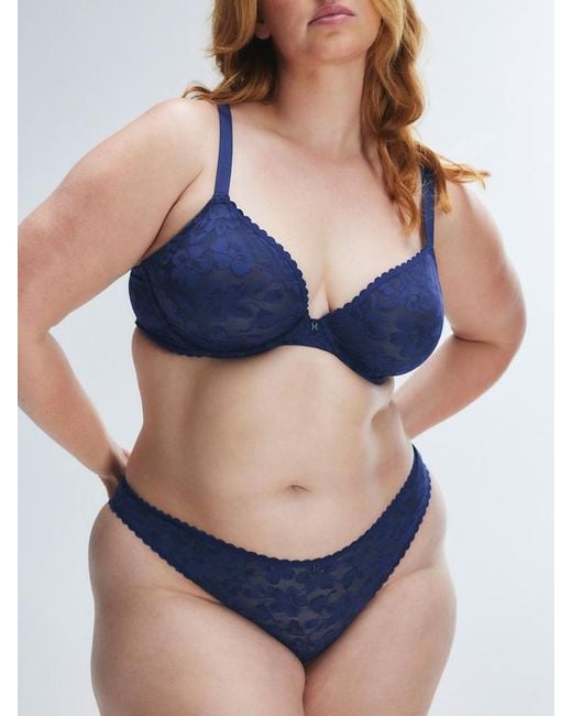 Savage X Blue Lavish Lace Unlined Plunge Bra