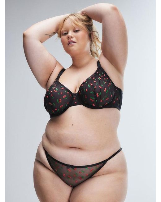 Savage X Black Puff Cherries String Bikini Knickers