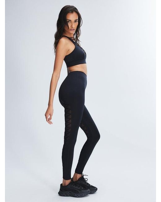 Savage X Black Lace Up Satin-trim High-waist Leggings