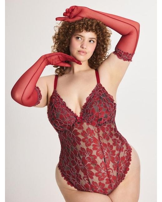 Savage X Red Floral Corded Lace Underwire Teddy