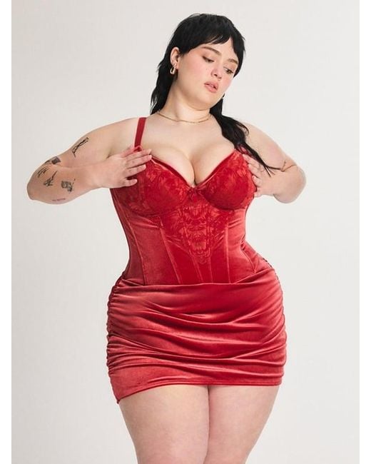 Savage X Red Plush Rush Velvet Underwire Corset Slip Dress