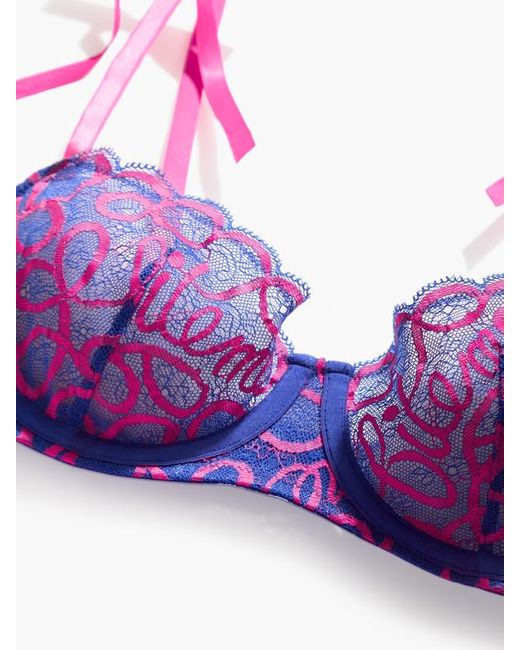 Savage X Ribbon Writing Unlined Lace Balconette Bra in Purple | Lyst UK