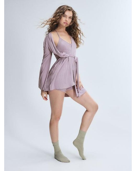 Savage X Purple Sleek Stitch Sleep Short Robe
