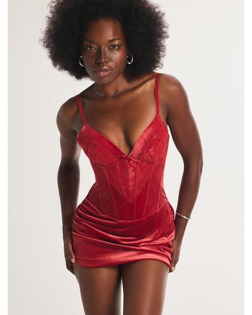 Savage X Red Plush Rush Velvet Underwire Corset Slip Dress