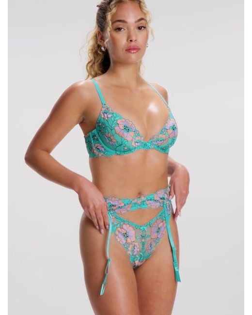 Savage X Blue Floral Trip Lace Garter Belt