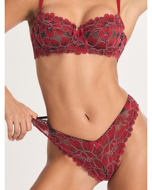 Savage X Red Floral Corded Lace Brazilian Knickers