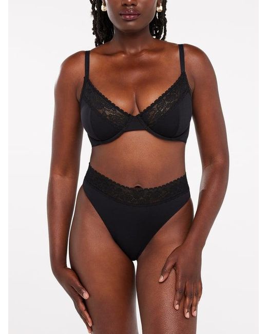 Savage X Brown Cotton Essentials Lace-trim High-leg Bikini Panty