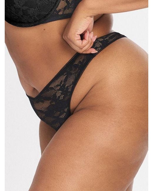 Savage X Black Luxe Lace Thong Panty
