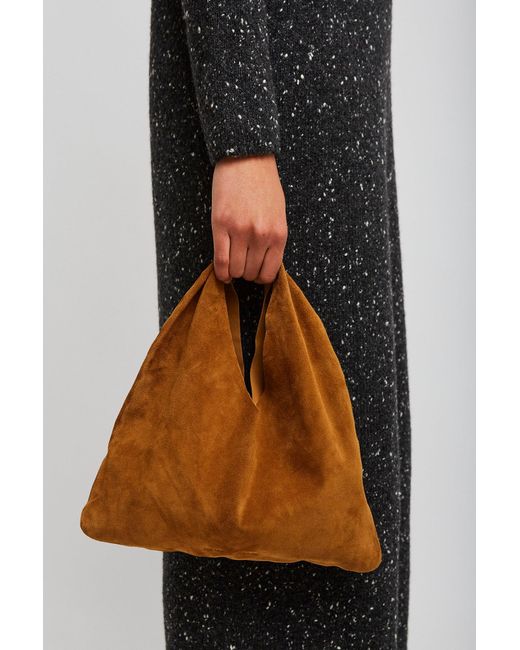 The Row Brown Small Bindle Caramel Suede Shoulder Bag