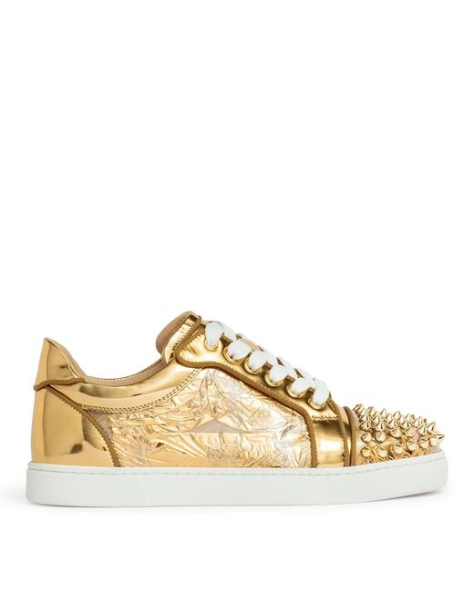 Christian Louboutin Metallic Vieira Spikes Orlato Flat Ruban Gold Sneakers