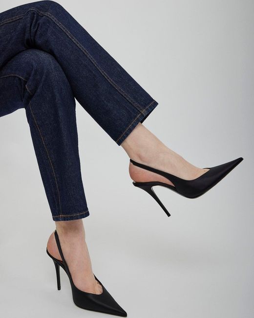AMINA MUADDI White Anok Sling 105 Black Satin Pumps
