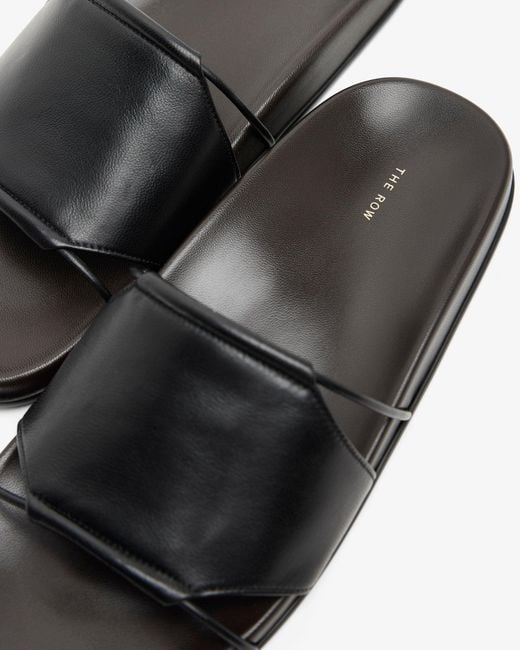 The Row White Vivienne Black Leather Slides