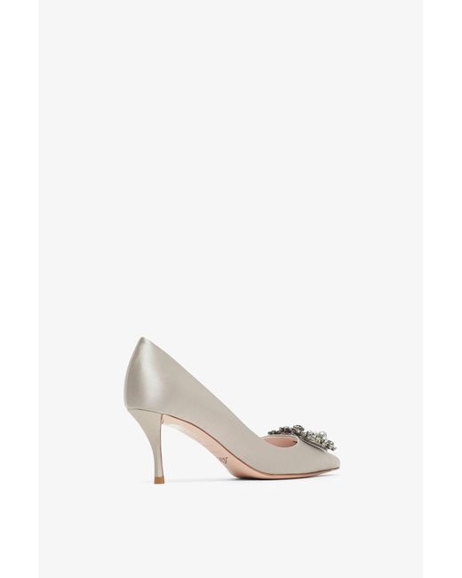 Roger Vivier White Flower 65 Beige Strass Satin Pumps