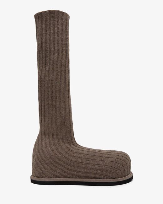 AMINA MUADDI Brown Veneda Platform Beige Knitted Stretch Boots