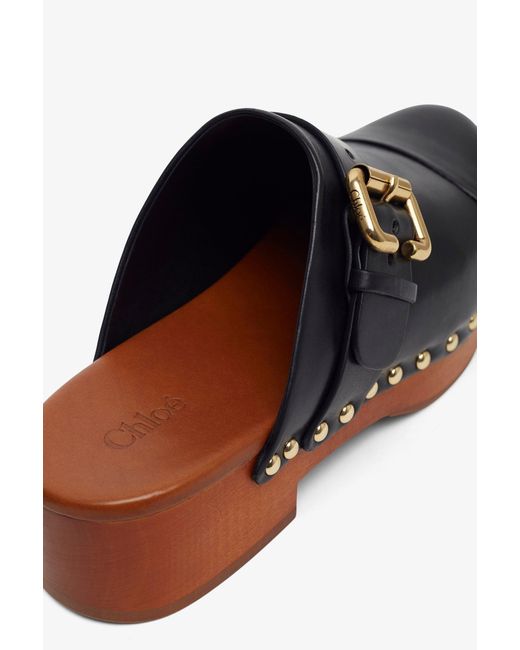 Chloé White Jeannette Black Leather Clogs